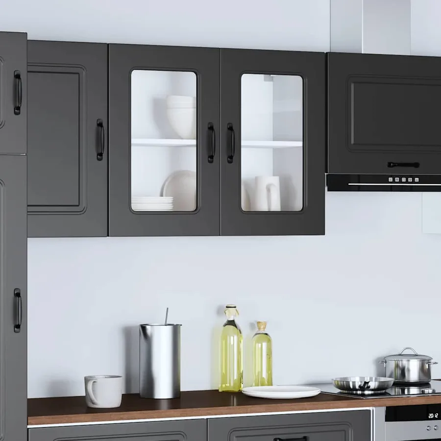Armoire murale de cuisine avec porte en verre Kalmar noir - 4