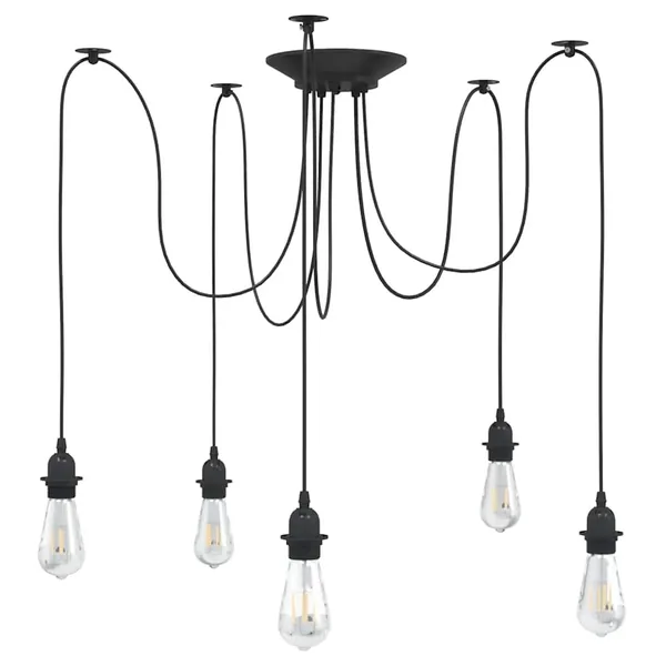 Lampe suspendue avec 5 porte-lampes E27 noir métal
