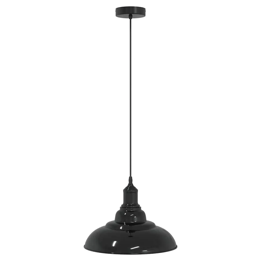 Lampe suspendue réglable hauteur E27 noir brillant Ø 31cm métal - 2