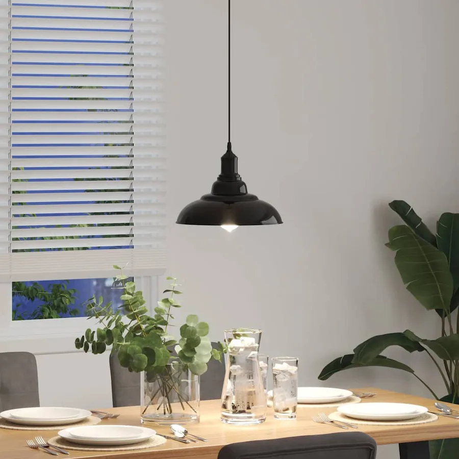 Lampe suspendue réglable hauteur E27 noir brillant Ø 31cm métal - 4