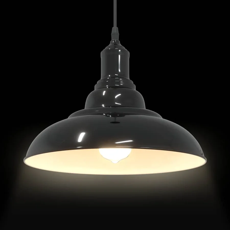 Lampe suspendue réglable hauteur E27 noir brillant Ø 31cm métal - 6