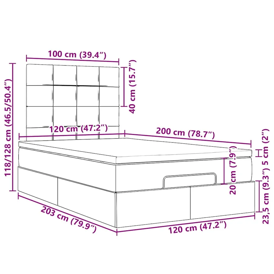 Cadre de lit ottoman avec matelas taupe 120x200 cm tissu - 18