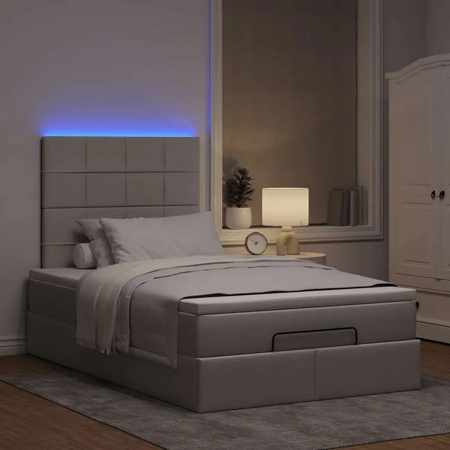 Cadre de lit ottoman avec matelas taupe 120x200 cm tissu - 3