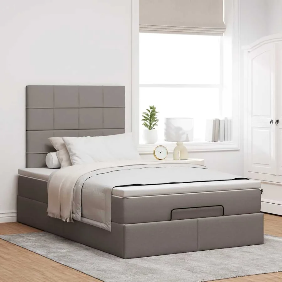 Cadre de lit ottoman avec matelas taupe 120x200 cm tissu - 4