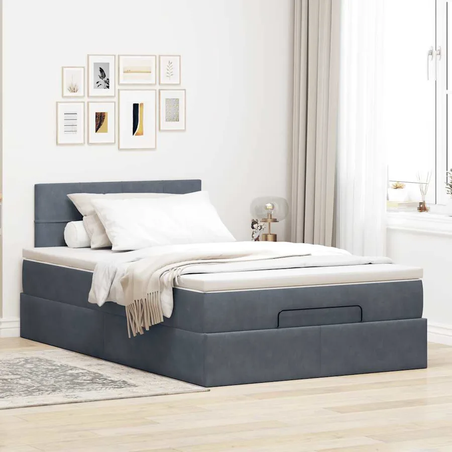 Cadre de lit ottoman et matelas gris foncé 120x200 cm velours - 3