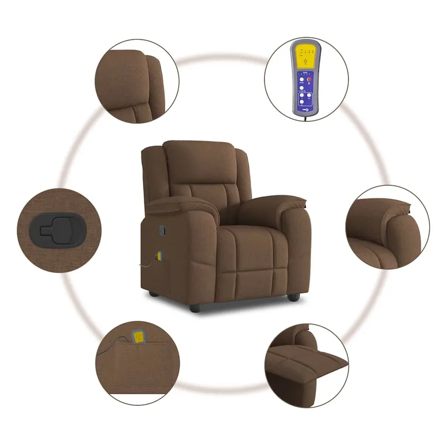 Fauteuil de massage inclinable Marron Tissu - 8