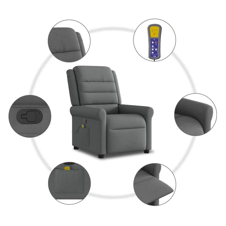 Fauteuil inclinable de massage en tissu gris foncé - 10