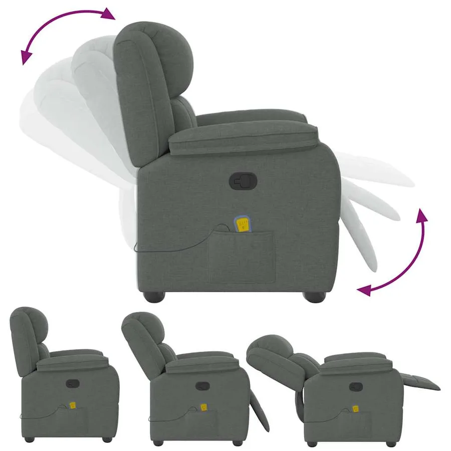 Fauteuil de massage inclinable Gris foncé Tissu - 6