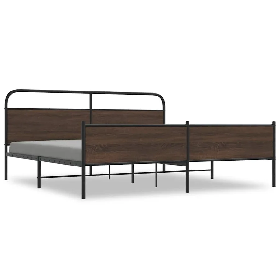 Cadre de lit en métal sans matelas chêne marron 193x203 cm - 2