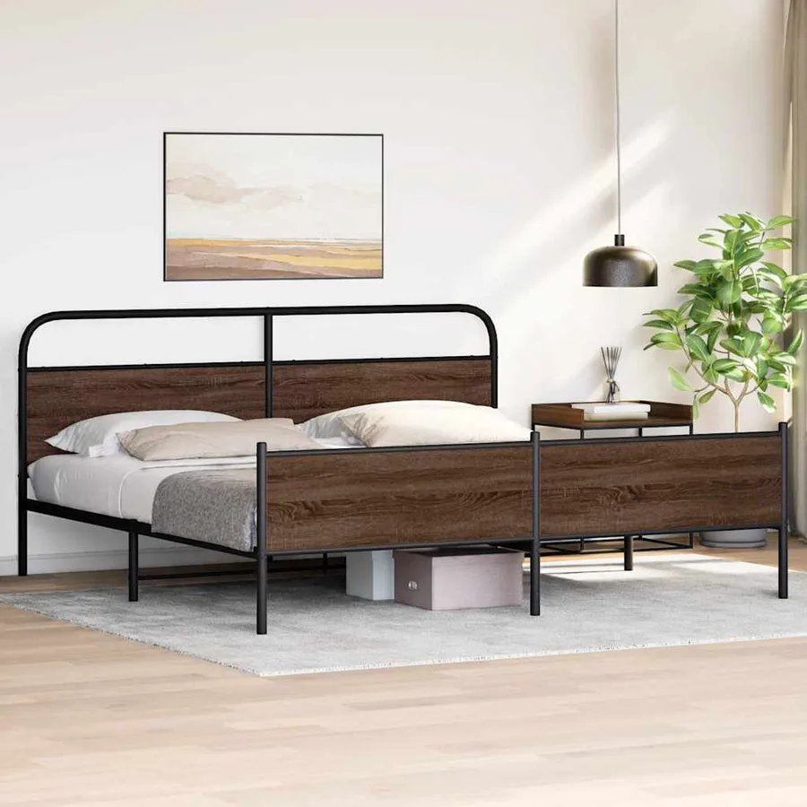 Cadre de lit en métal sans matelas chêne marron 193x203 cm - 4