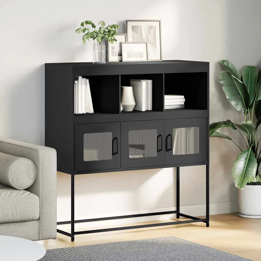 Buffet noir 100,5x39x107 cm acier laminé à froid - 3