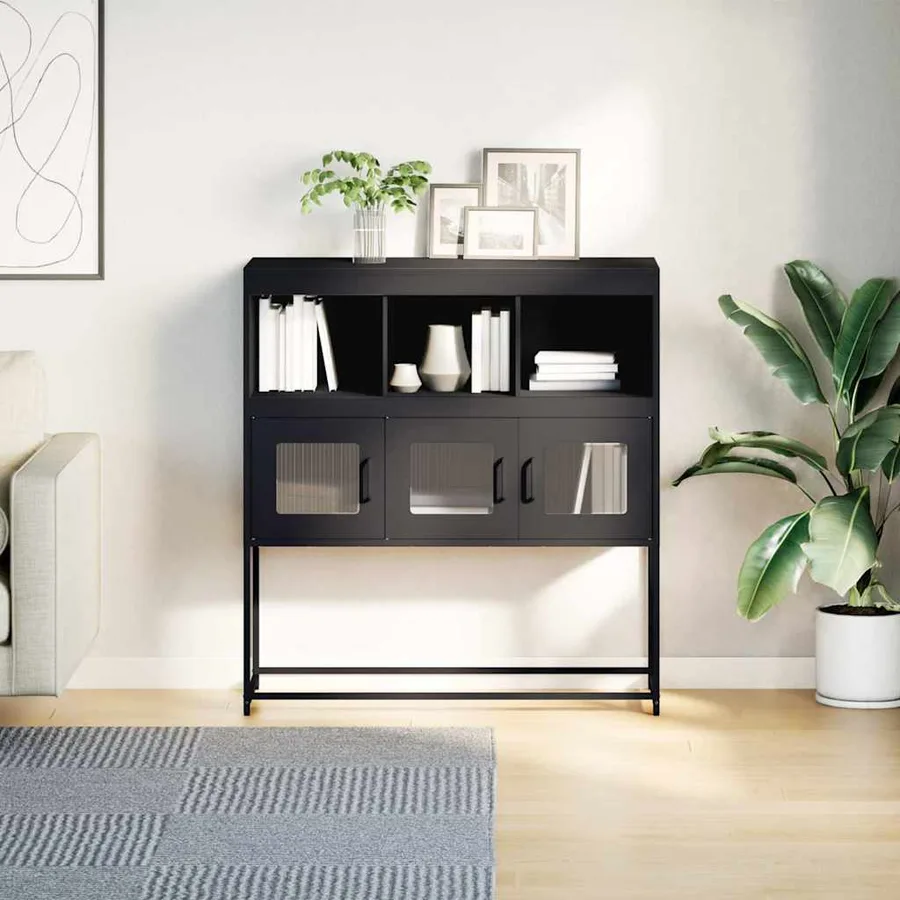 Buffet noir 100,5x39x107 cm acier laminé à froid - 4