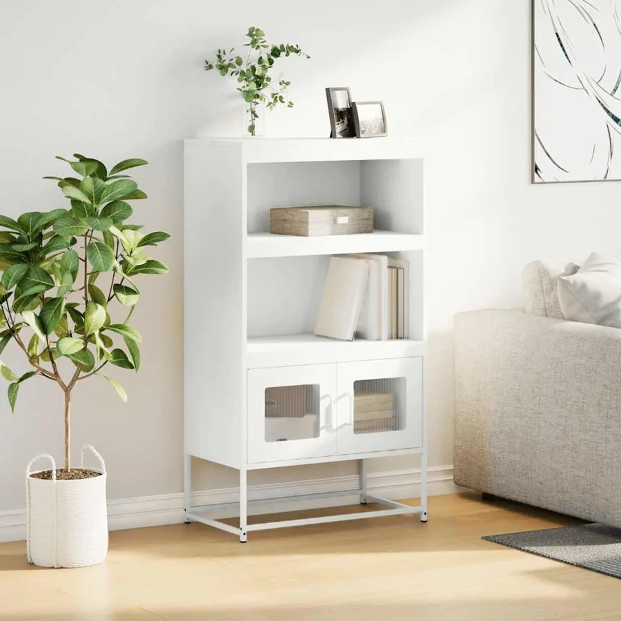 Buffet haut blanc 68x39x123 cm acier - 4