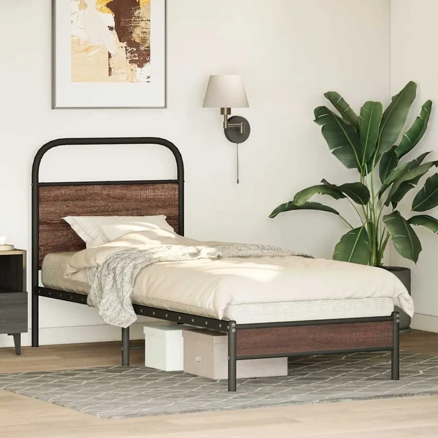 Cadre de lit sans matelas 80x200cm chêne marron bois ingénierie - 4