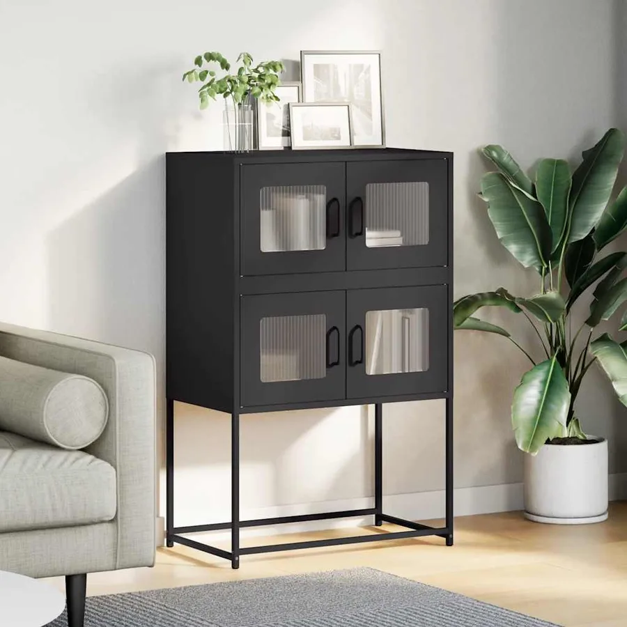 Buffet haut noir 68x39x107 cm acier - 3
