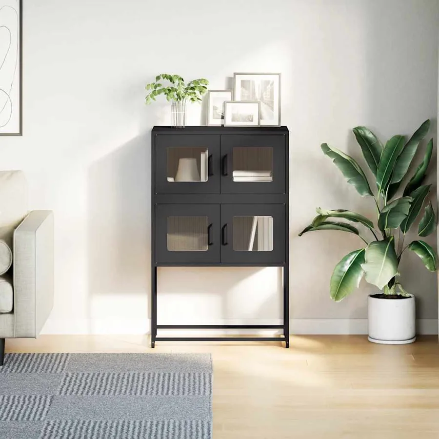 Buffet haut noir 68x39x107 cm acier - 4