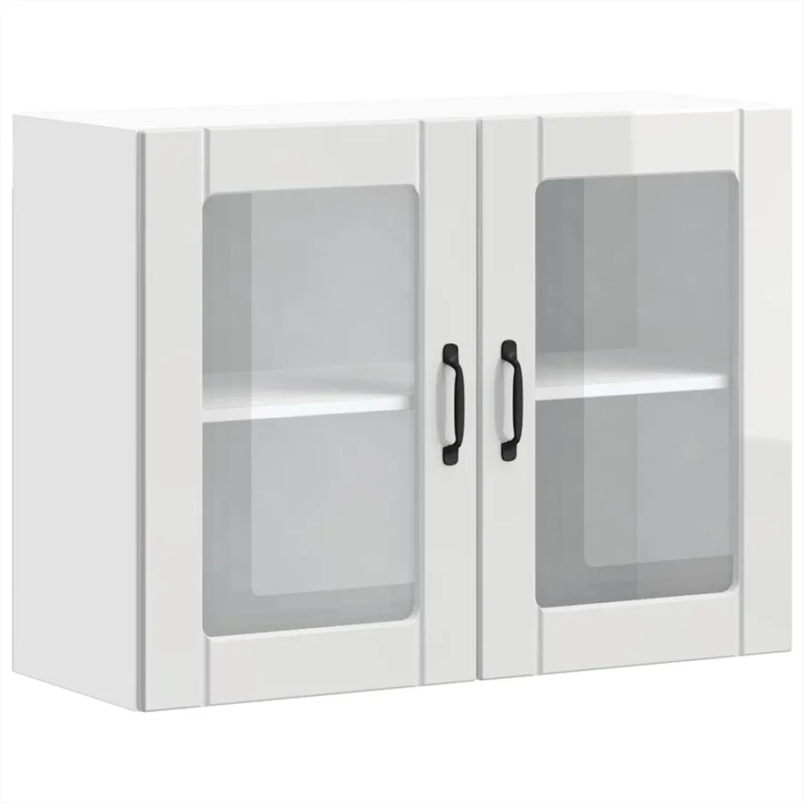 Armoire murale de cuisine avec porte vitrée "Lucca" Bois d'ingénierie blanc brillant - 2