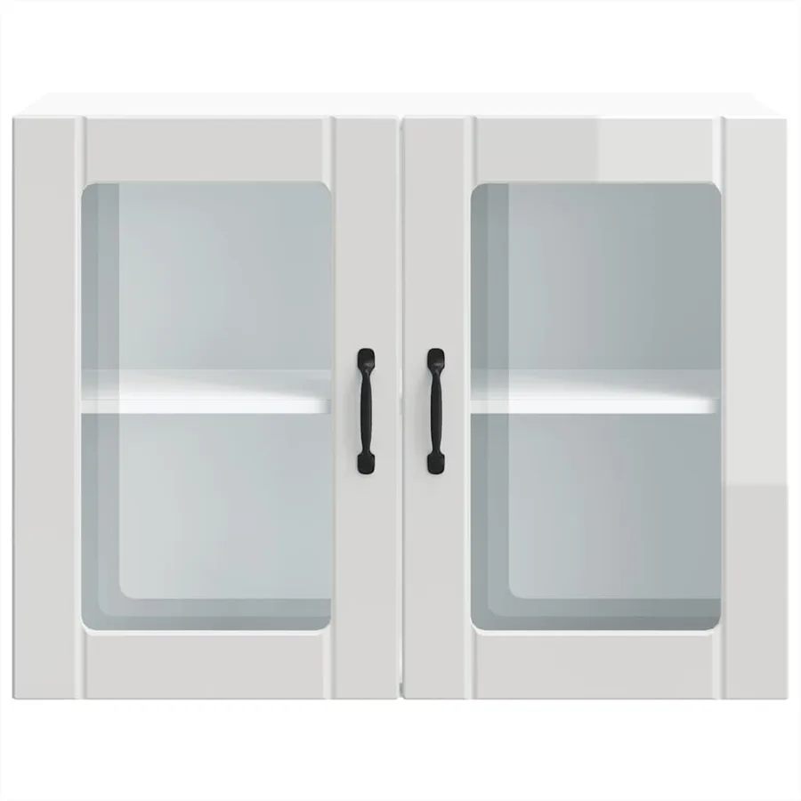 Armoire murale de cuisine avec porte vitrée "Lucca" Bois d'ingénierie blanc brillant - 6