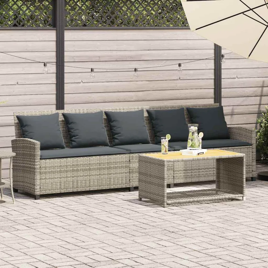 Canapé de jardin et coussins 5 places gris clair résine tressée