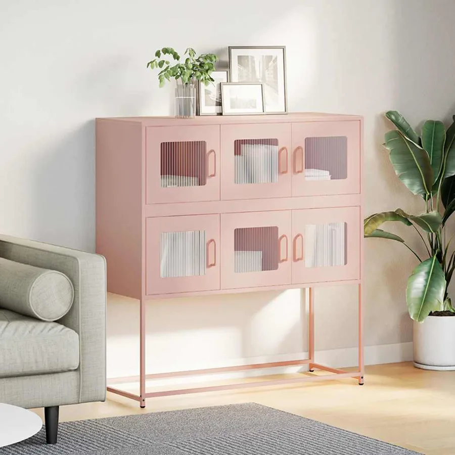 Buffet rose 100,5x39x107 cm acier laminé à froid - 3