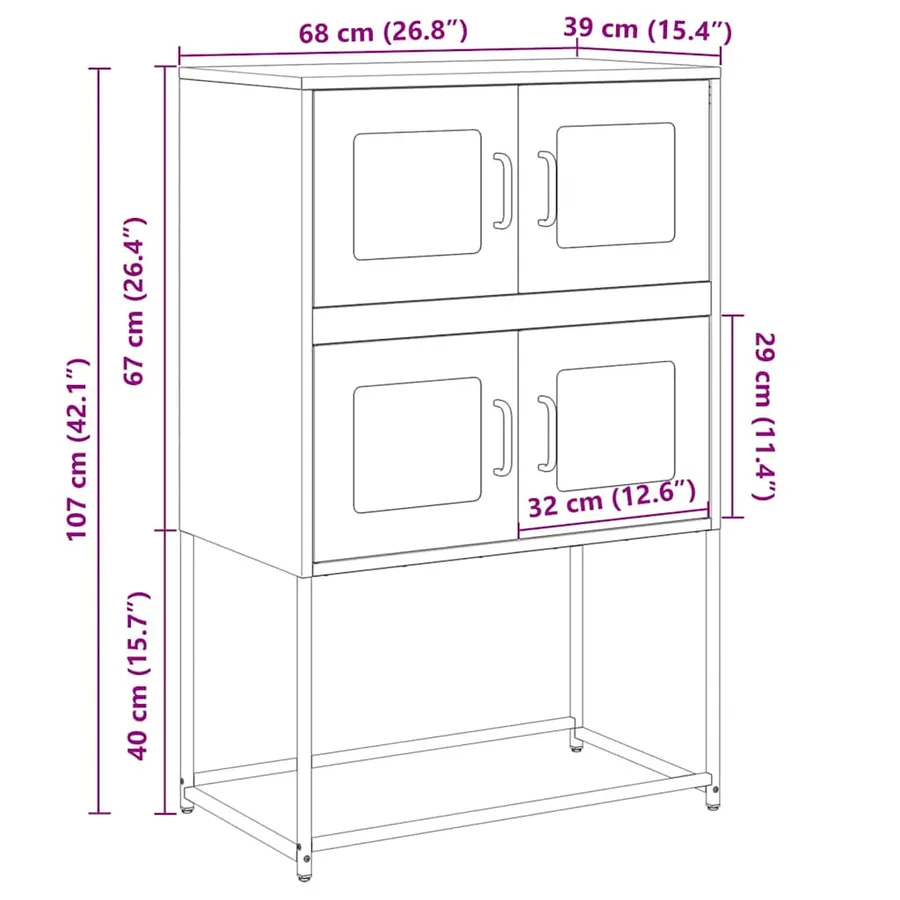 Buffet haut anthracite 68x39x107 cm acier - 13