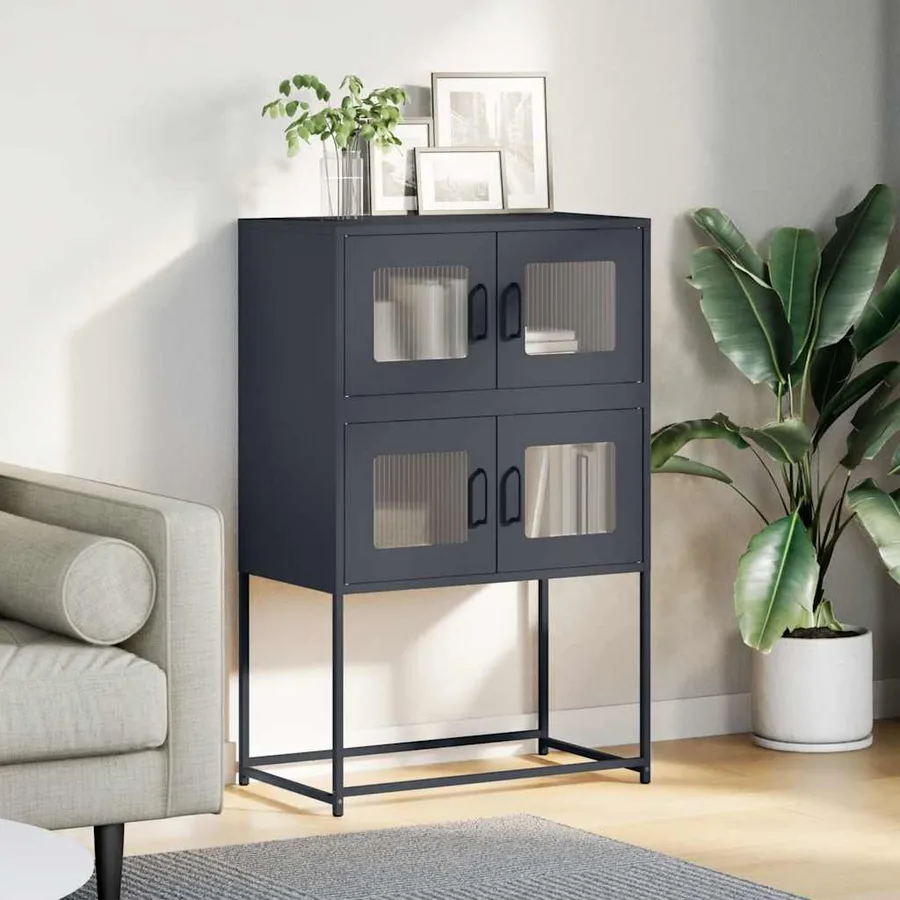 Buffet haut anthracite 68x39x107 cm acier - 3