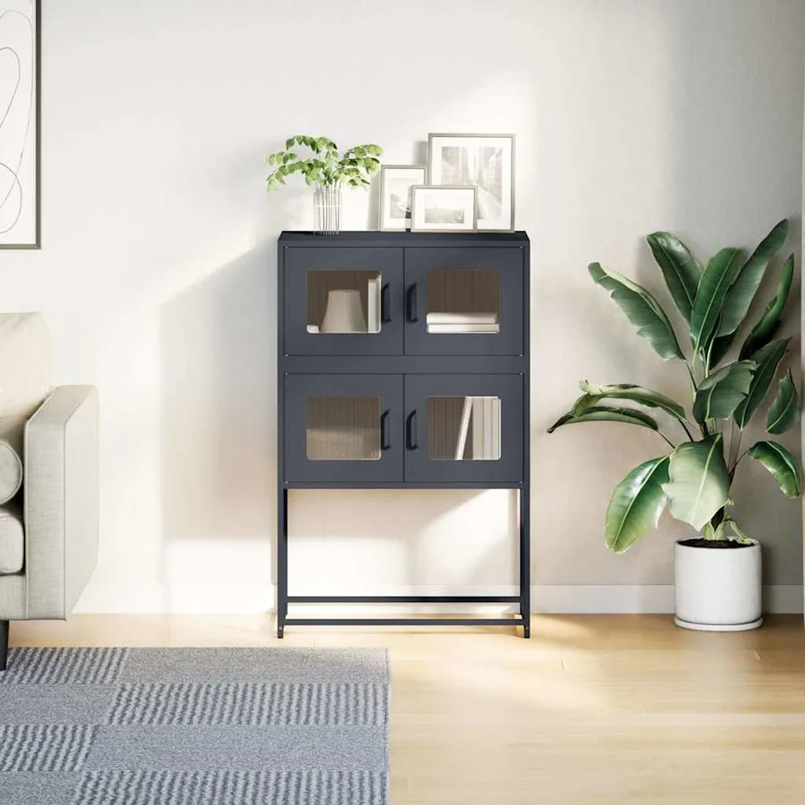Buffet haut anthracite 68x39x107 cm acier - 4