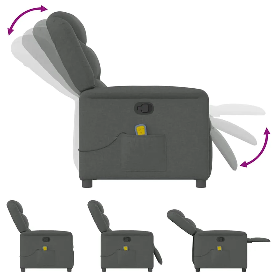 Fauteuil de massage inclinable Gris foncé Tissu - 6