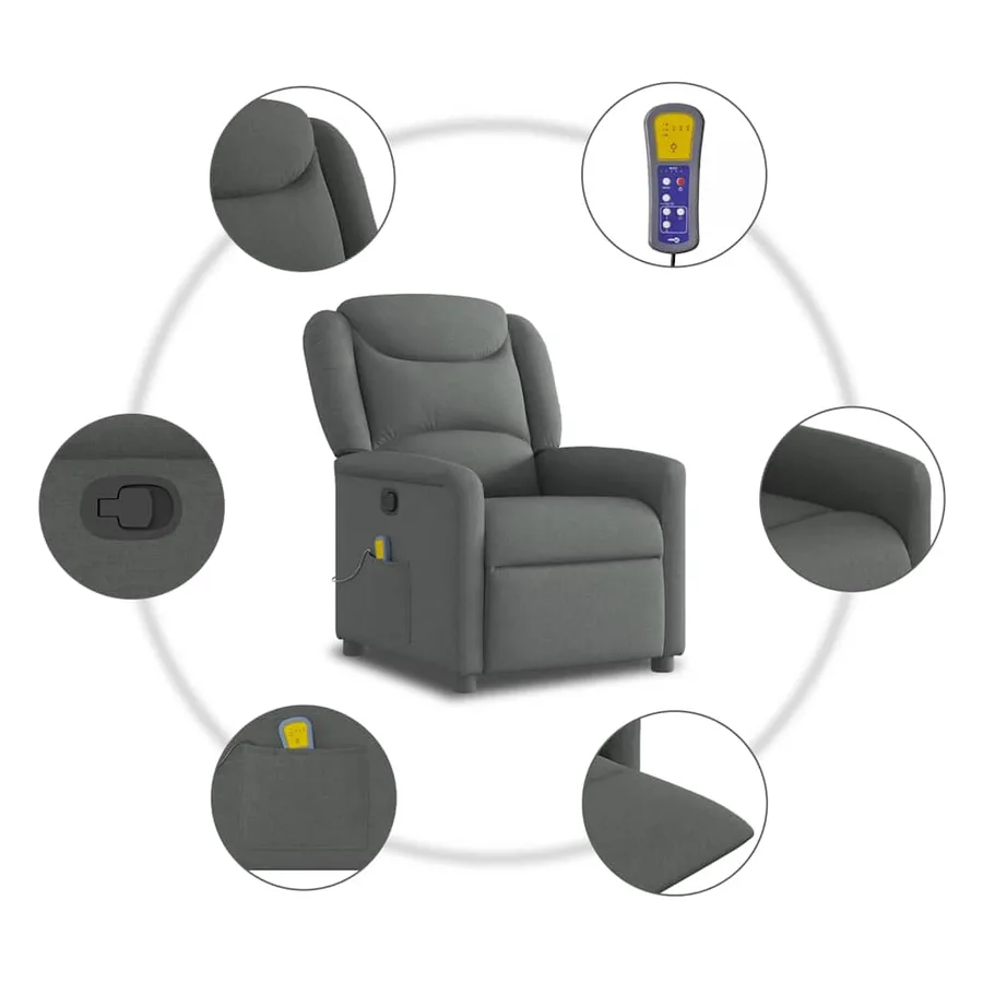 Fauteuil de massage inclinable Gris foncé Tissu - 8