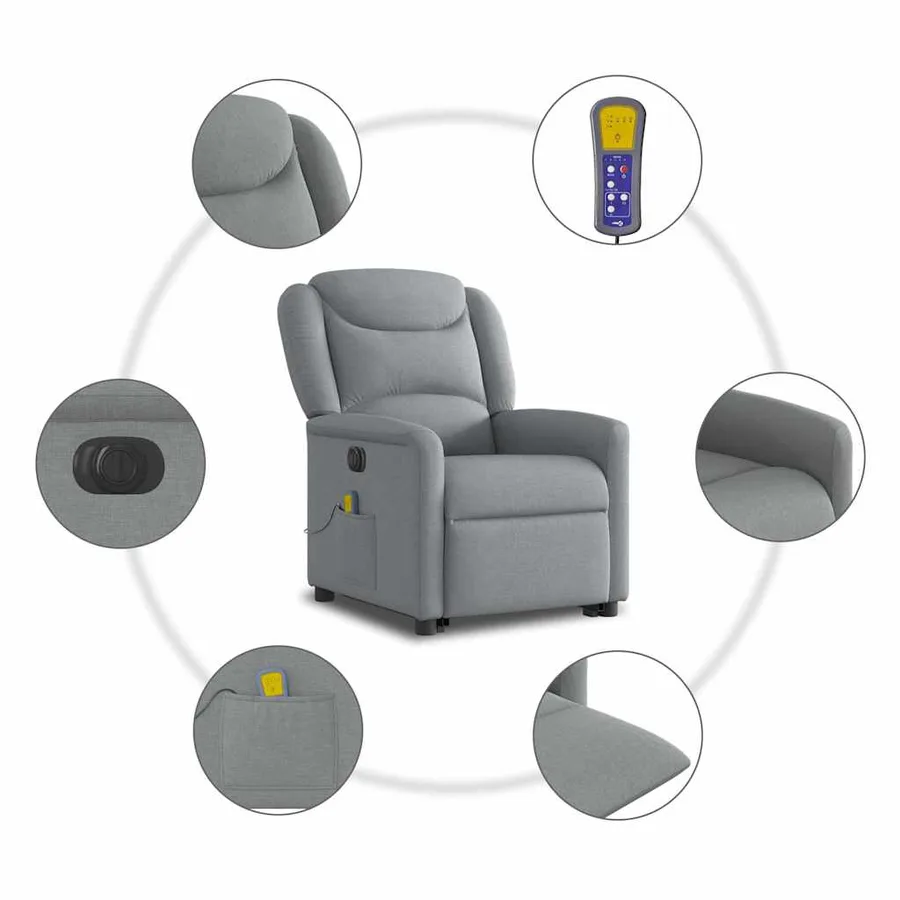 Fauteuil inclinable de massage électrique Gris clair Tissu - 11