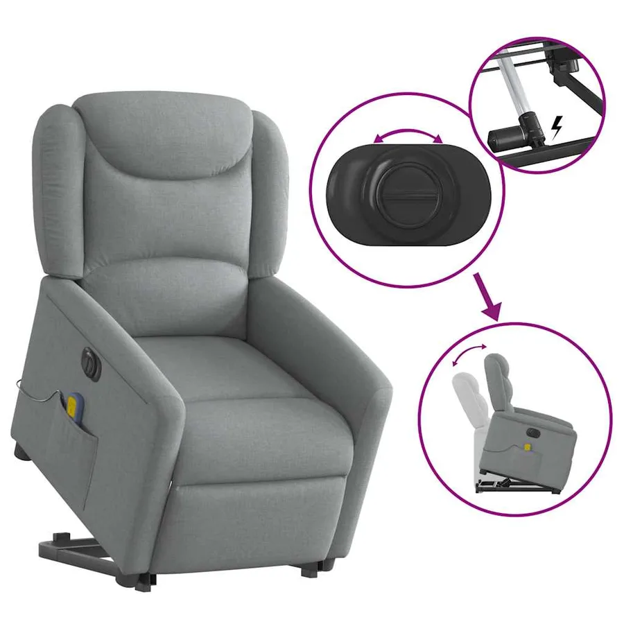 Fauteuil inclinable de massage électrique Gris clair Tissu - 8