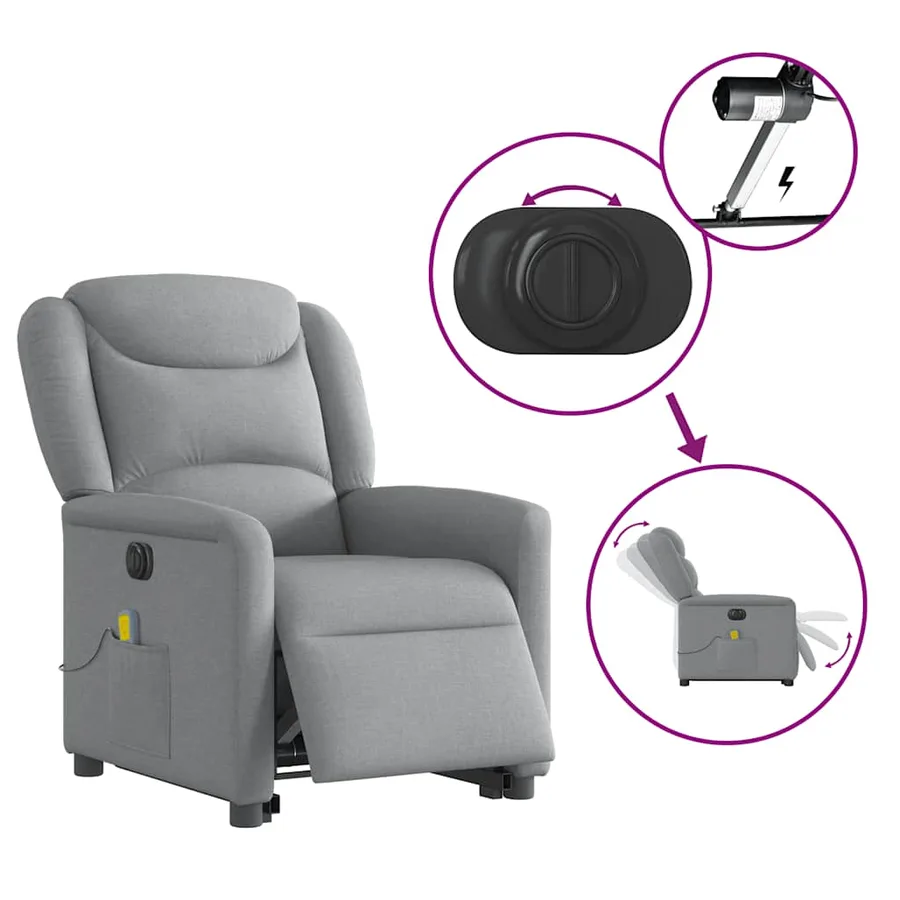 Fauteuil inclinable de massage électrique Gris clair Tissu - 9