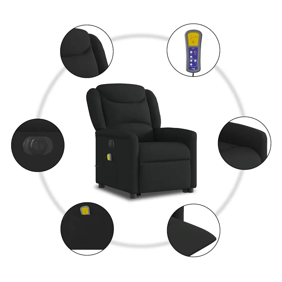 Fauteuil inclinable de massage électrique Noir Tissu - 11