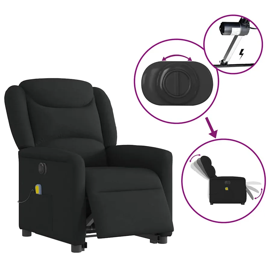 Fauteuil inclinable de massage électrique Noir Tissu - 9