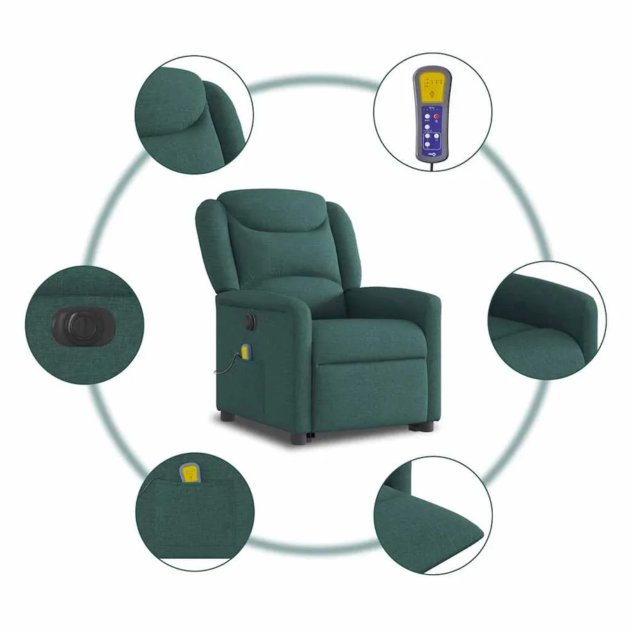 Fauteuil inclinable de massage électrique Vert foncé Tissu - 11