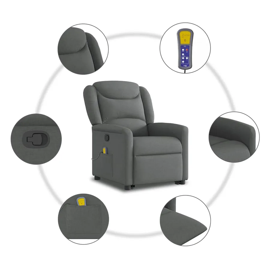 Fauteuil de massage inclinable Gris foncé Tissu - 10