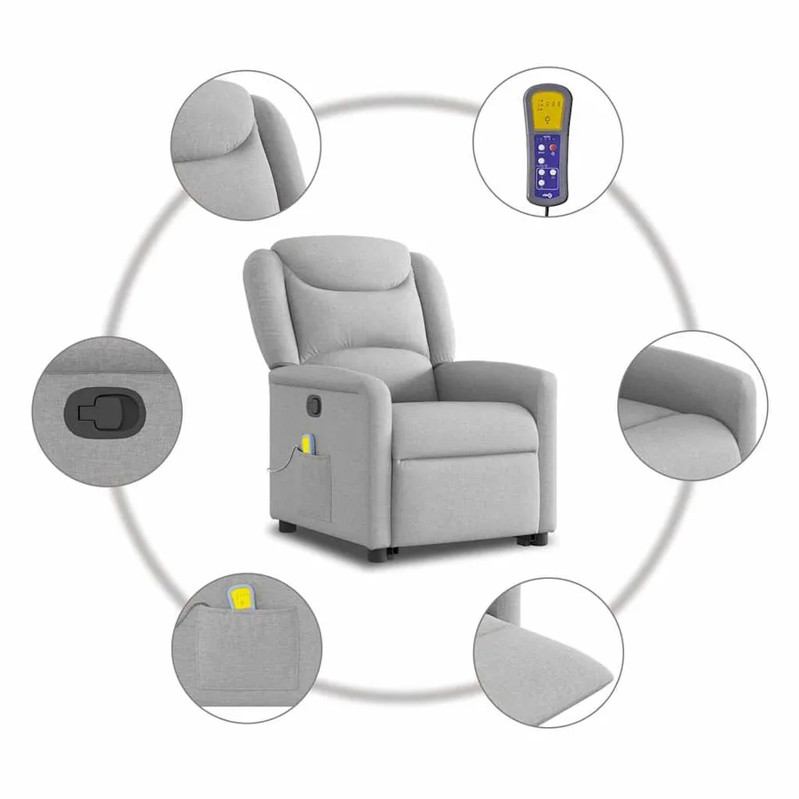 Fauteuil de massage inclinable gris nuage tissu - 10