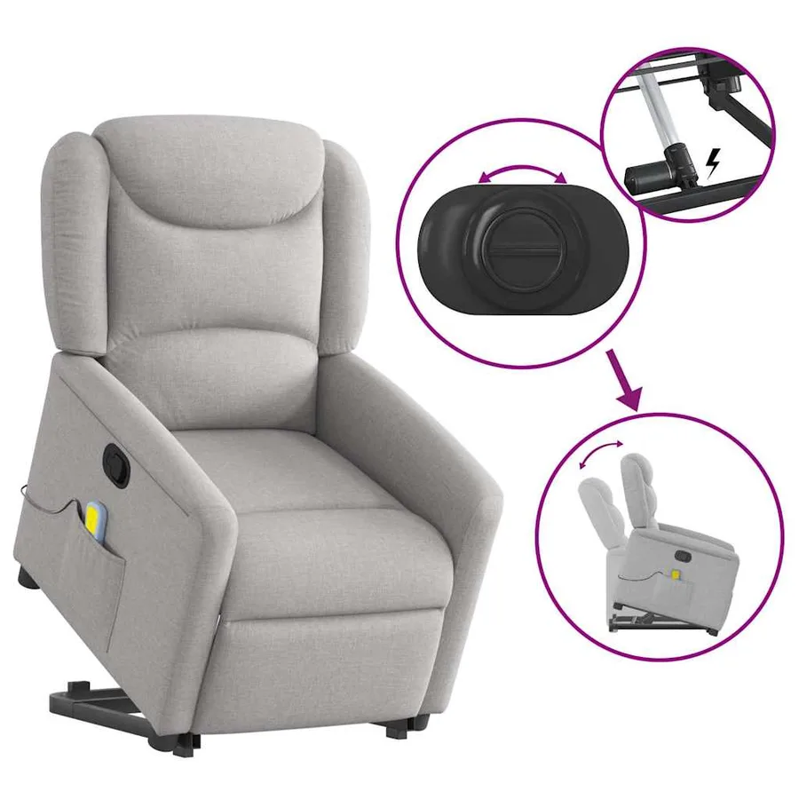Fauteuil de massage inclinable gris nuage tissu - 8