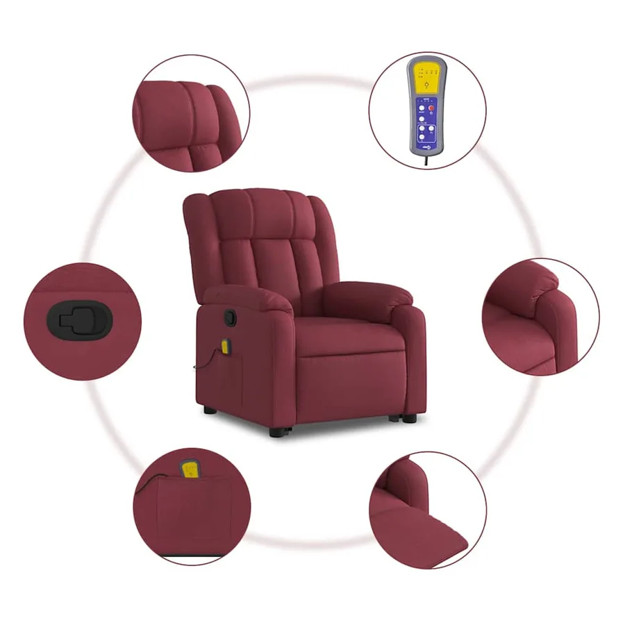 Fauteuil inclinable de massage Rouge bordeaux Tissu - 8
