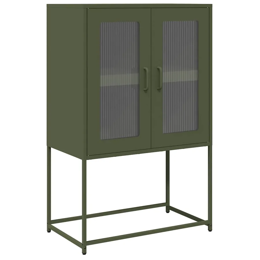 Buffet haut vert olive 68x39x107 cm acier - 2