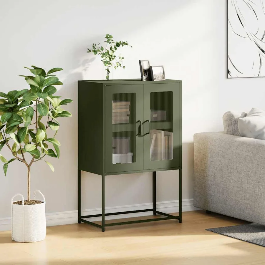 Buffet haut vert olive 68x39x107 cm acier - 3