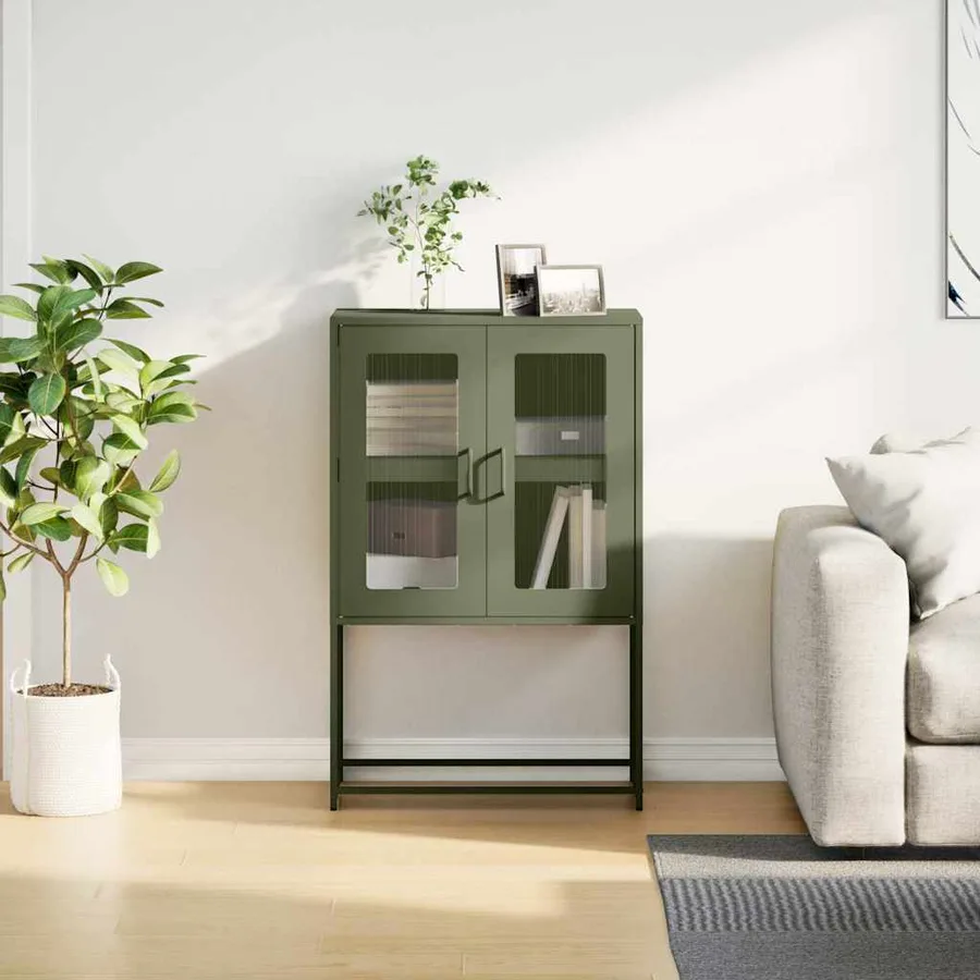 Buffet haut vert olive 68x39x107 cm acier - 4