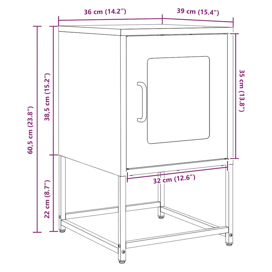 Table de chevet rose 36x39x60,5 cm acier laminé à froid - 13