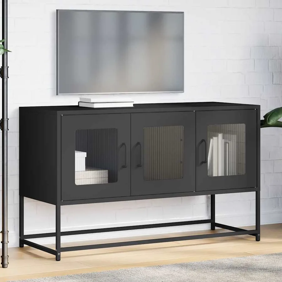 Meuble TV noir 100,5x39x60,5 cm acier laminé à froid - 3