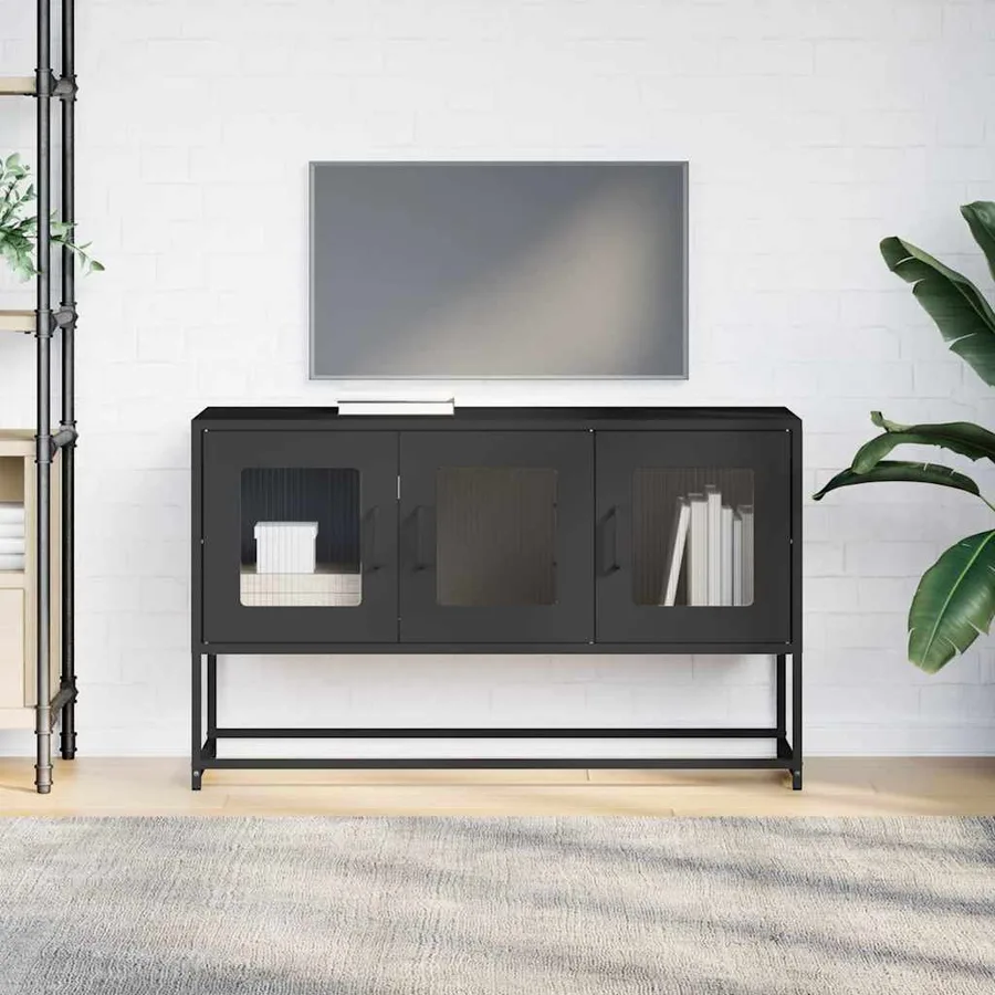 Meuble TV noir 100,5x39x60,5 cm acier laminé à froid - 4