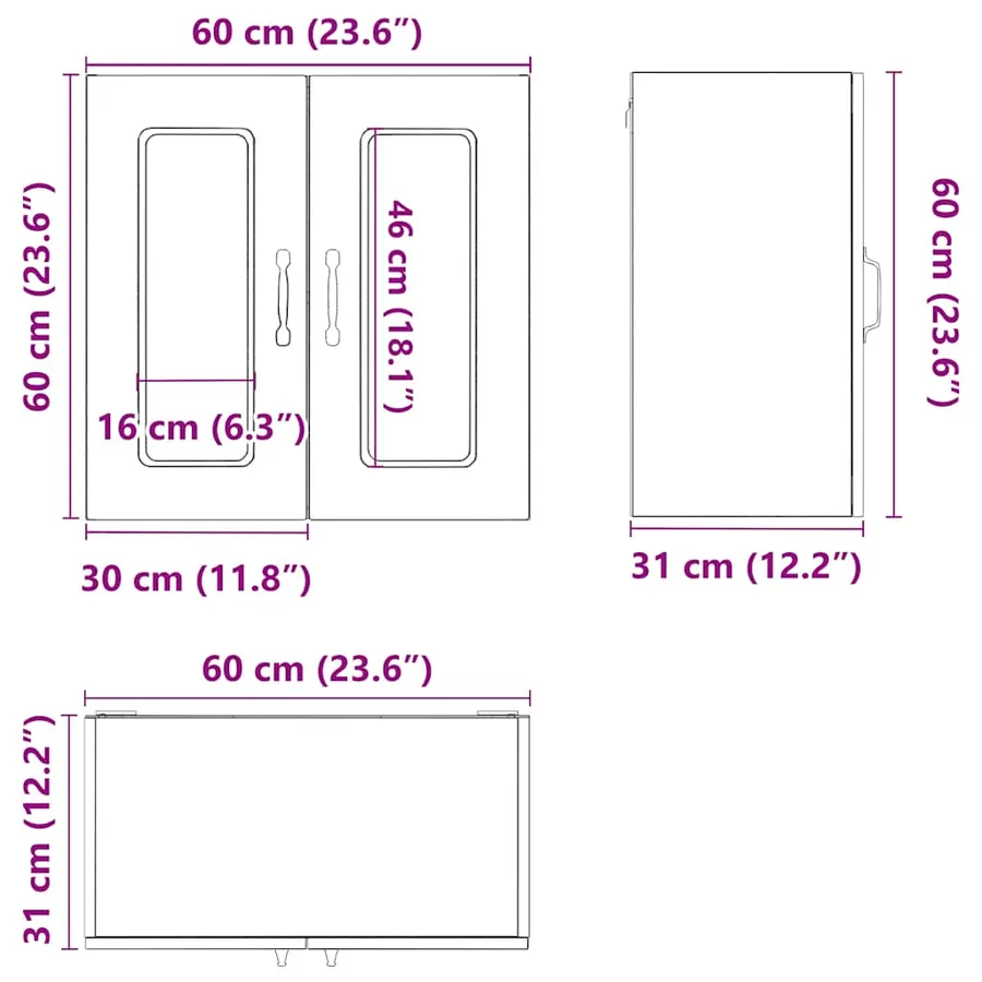 Armoire murale de cuisine avec porte vitrée "Kalmar" Bois d'ingénierie blanc brillant - 12