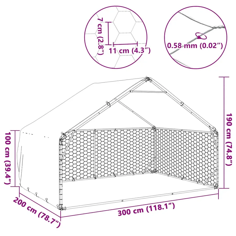Niche d'extérieur pour chien avec couvercle, 3 x 2 x 1,9 m, acier galvanisé - 7