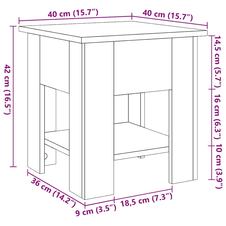 Table basse vieux bois 40x40x42 cm bois d'ingénierie - 9