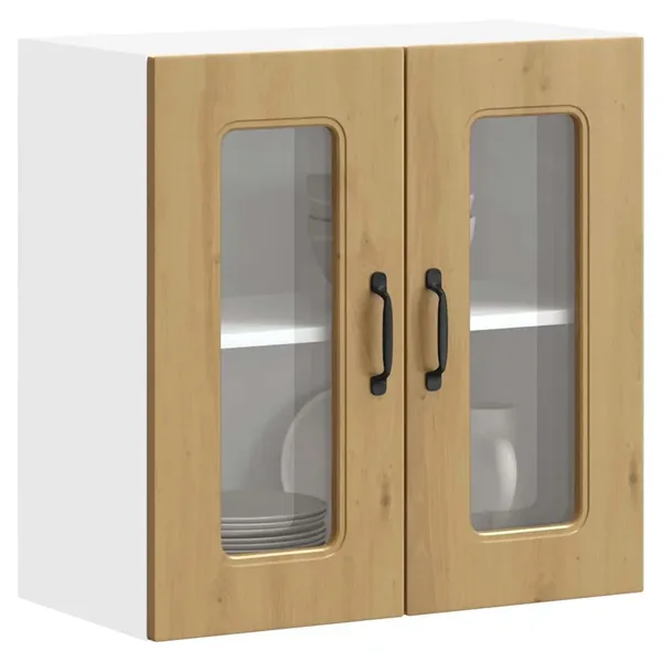 Armoire murale de cuisine avec porte vitrée "Kalmar" Chêne artisanal Bois d'ingénierie