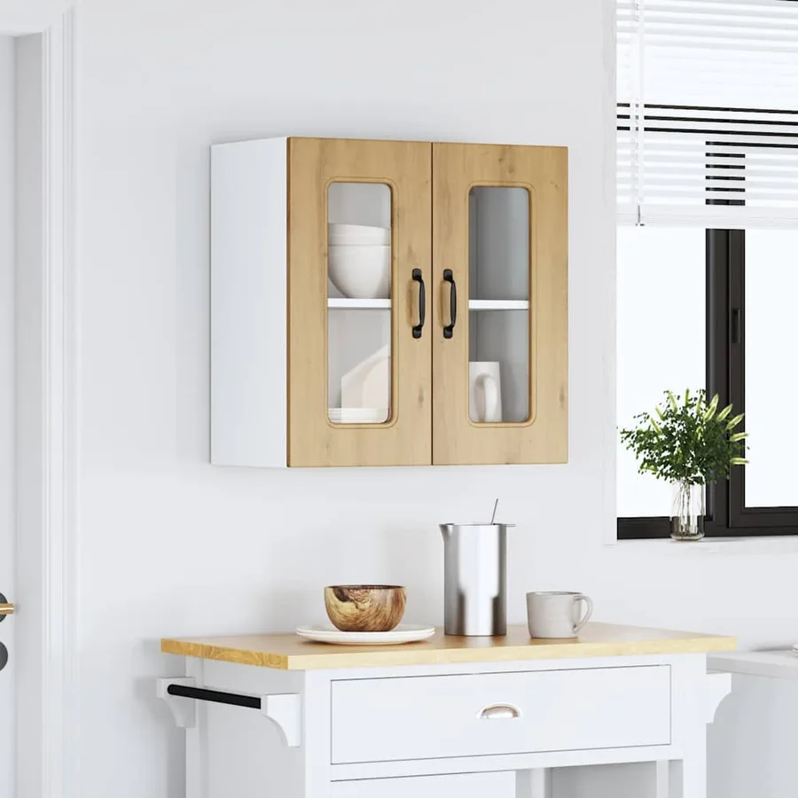 Armoire murale de cuisine avec porte vitrée "Kalmar" Chêne artisanal Bois d'ingénierie - 4